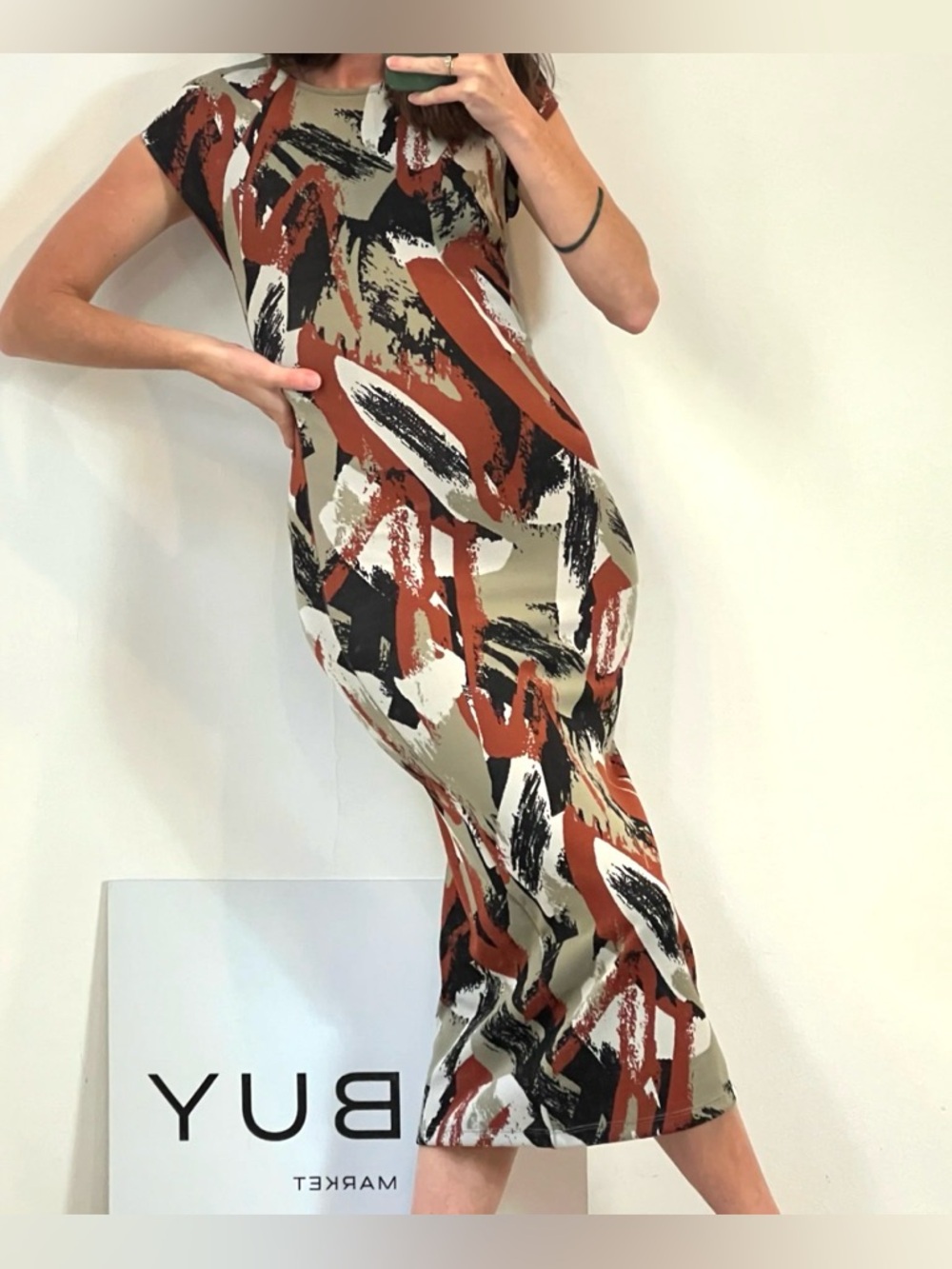 ZARA Abstract Brushstroke Modest Cut-Out Back Maxi Dress - Large Zara Woman